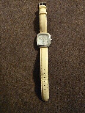 Skagen Cream Leather-Strap Square Chronograph Watch